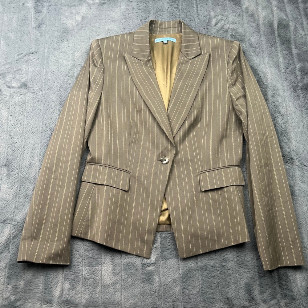 Antonio Melani Brown Gold Pinstripe Blazer Jacket Metallic Size 8 Professional